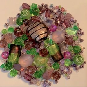 Shades Of Purple & Green Bouquet Vintage, Czech & German Glass Beads Assortment